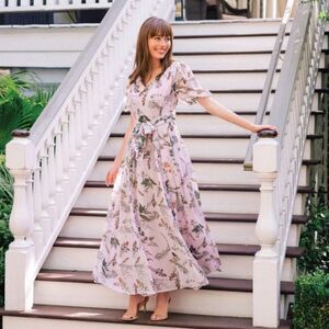 Gal Meets Glam Collection Phoebe Floral Puff Sleeve Chiffon Maxi Dress 8 NWOT